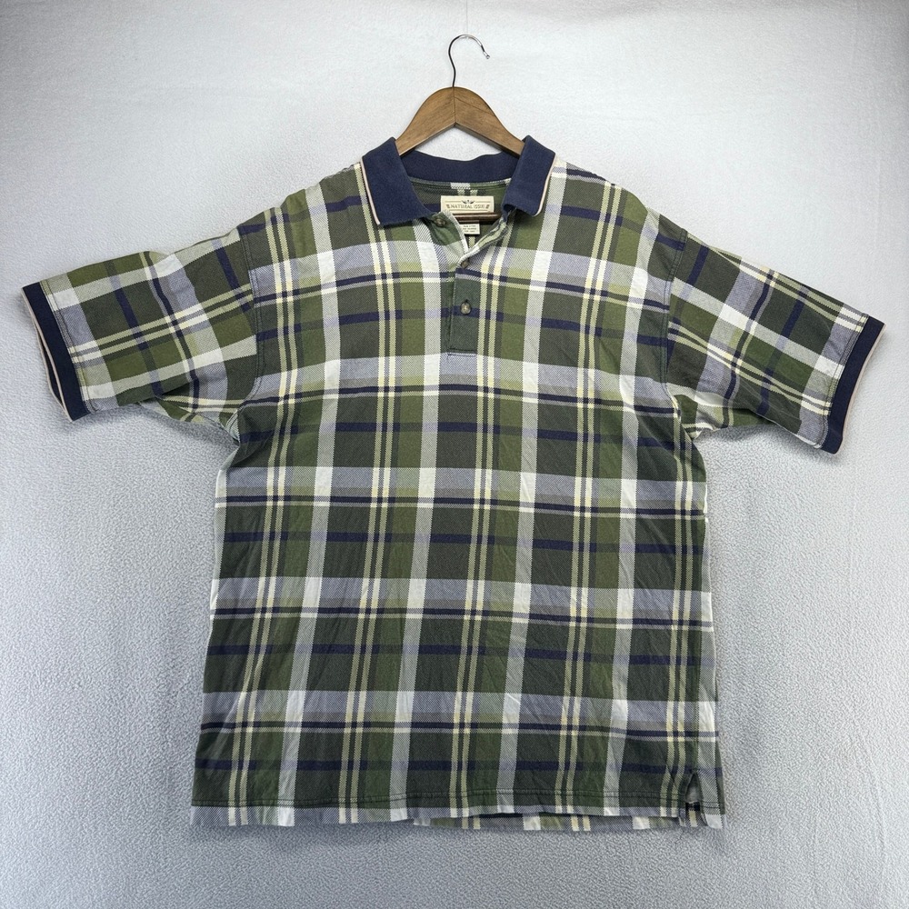 Vintage Knit Golf Polo Shirt mens XL Green Blue Plaid Check Golfer Old Money 90s - Picture 2 of 7
